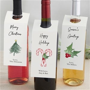 Watercolor Christmas Icon Personalized Wine Bottle Tags - 48789