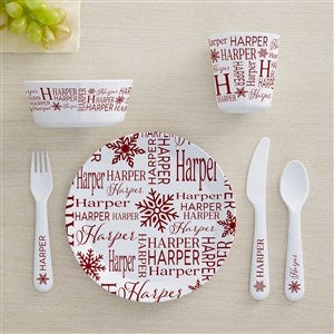 Christmas Snowflake Repeating Name Personalized Kids Dinnerware - 48909