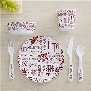 Christmas Snowflake Repeating Name Personalized Kids Dinnerware - 48909