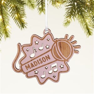 Music Microphone Personalized Wood Ornament- Pink Stain