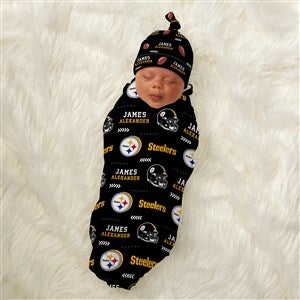 NFL Pittsburgh Steelers Personalized Baby Hat & Receiving Blanket Set - 49127