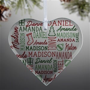 Holiday Repeating Name Personalized Glass Heart Ornament - 49159