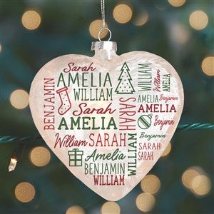 Holiday Repeating Name Personalized Lightable Frosted Glass Heart Ornament - 49333