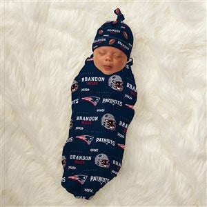 NFL New England Patriots Personalized Baby Hat & Receiving Blanket Set - 49452