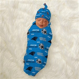 NFL Carolina Panthers Personalized Baby Hat & Receiving Blanket Set - 49488