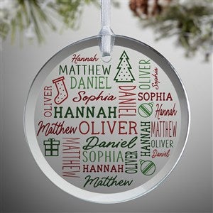 Holiday Repeating Name Personalized Glass Ornament - 49697