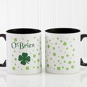 Irish Clover Personalized Coffee Mug 11 oz.- Black