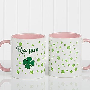 Irish Clover Personalized Coffee Mug 11 oz.- Pink