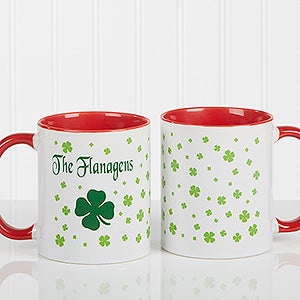 Irish Clover Personalized Coffee Mug 11 oz.- Red