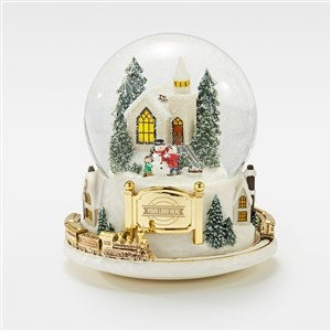 Engraved Logo Large Colorful Village with Train Snow Globe - 50658