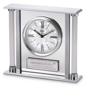 Custom Retirement Logo Bulova Pearlized Column Clock - 51285