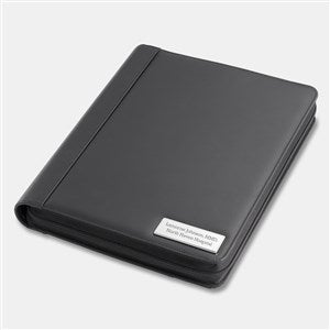 Engraved Logo Black Vegan Leather Padfolio and Pen Set - 51354