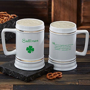 Personalized Irish Four Leaf Clover Ceramic Beer Stein