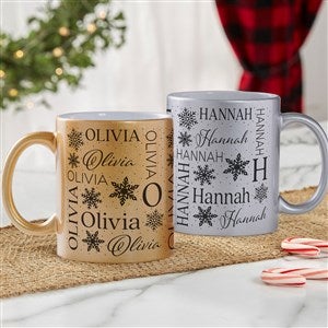 Christmas Snowflake Repeating Name Personalized 11 oz. Glitter Coffee Mug - 52202