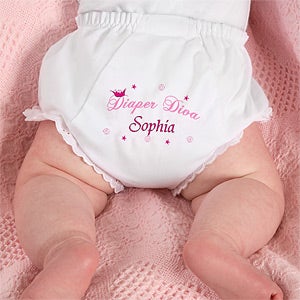 Personalized Baby Bloomers Diaper Cover - Diaper Diva - Size 1 (0-6ms) approx. 18lbs.