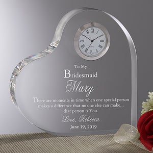 Personalized Bridesmaids Gifts - Engraved Heart Clock