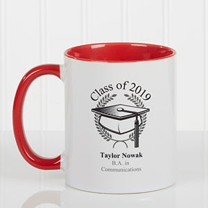 Personalized Ceramic Coffee Mugs - Graduation Cap - Red Handle