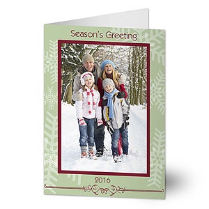 Snowflake Greetings VERTICAL Photo Cards & Envelopes