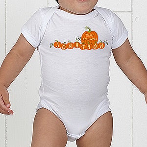 My First Halloween Personalized Pumpkin Baby Apparel - Infant 6 Months - Grey