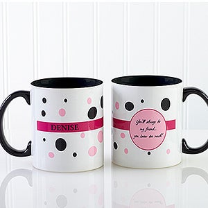 Personalized Womens Coffee Mugs - Sweet & Sassy Polka Dots - Black Handle