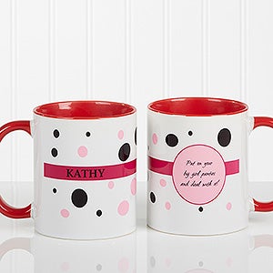 Personalized Womens Coffee Mugs - Sweet & Sassy Polka Dots - Red Handle