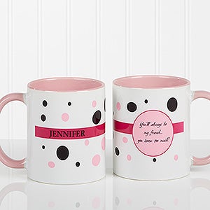 Personalized Womens Coffee Mugs - Sweet & Sassy Polka Dots - Pink Handle