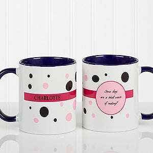 Personalized Womens Coffee Mugs - Sweet & Sassy Polka Dots - Blue Handle