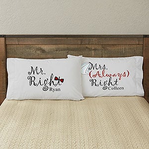 Mr & Mrs Right Personalized Wedding Pillowcase - Full Color