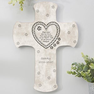 Paw Prints On My Heart Personalized Pet Memorial Cross - 8x12