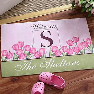 Personalized Spring Tulip Family Name Doormat