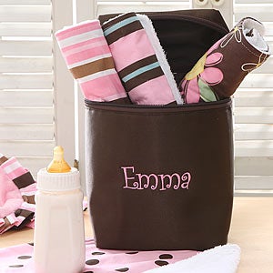 Personalized Baby Bottle Bag Set   Pink
