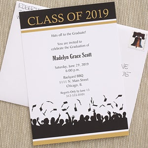 Personalized Graduation Party Invitiations - Hats Are Off - Set of 5