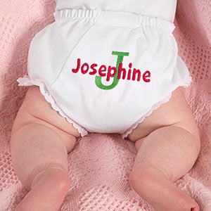 Personalized Baby Bloomers Diaper Covers - Name & Initial - Size 2 (6-12ms) approx. 22lbs