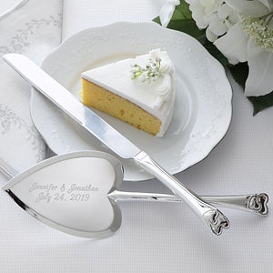 Personalized Wedding Cake Knife & Server Set - Heart Design