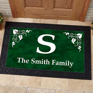 Scroll Leaf Monogram Personalized Doormat- 20x35