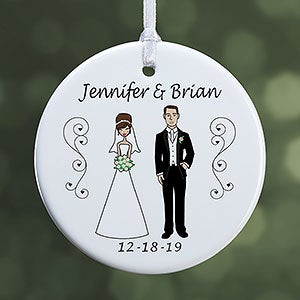 Personalized Christmas Ornaments - Bride and Groom Characters - 1-Sided