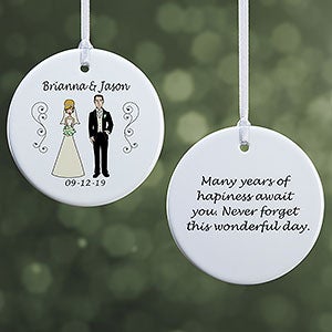 Personalized Christmas Ornaments - Bride and Groom Characters - 2-Sided