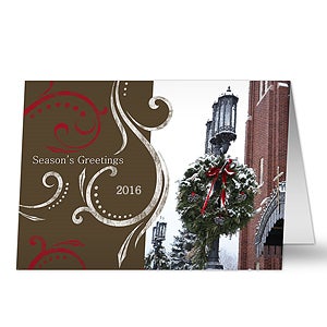 Snowy Holiday Wreath Personalized Christmas Cards