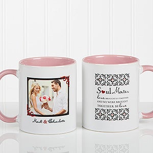 Soul Mates Personalized Photo Coffee Mug 11oz.- Pink