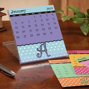 Initial Monogram Personalized Desk Calendar - Dot to Dot