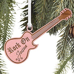 Rock On Personalized Pink Wood Guitar Ornament