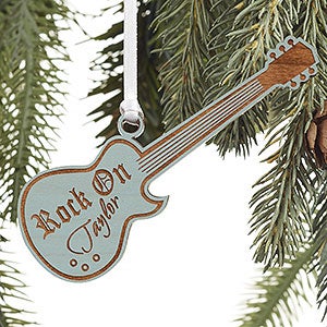 Rock On Personalized Blue Wood Guitar Ornament