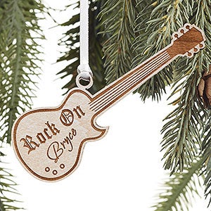 Rock On Personalized Whitewash Wood Guitar Ornament