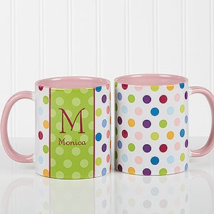 Personalized Polka Dot Coffee Mug 11oz.- Pink