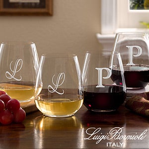 Personalized Stemless Wine Glasses with Initial Monogram