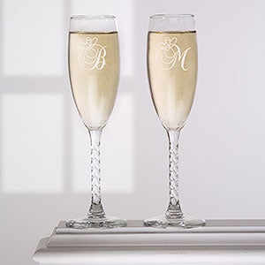 Personalized Champagne Flute Set with Monogram - Toast To Love