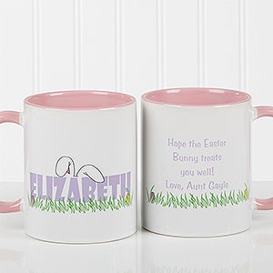 Large Personalized Easter Mugs - Bunny Ears To You - Pink Mug