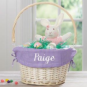 Purple Check Personalized Easter Basket With Drop Down Handle