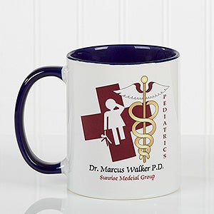 Personalized Coffee Mugs for Doctors - Blue Handle