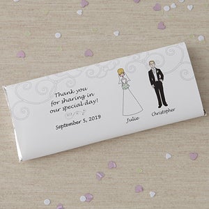 Personalized Bride & Groom Character Candy Bar Wrappers - Set of 12